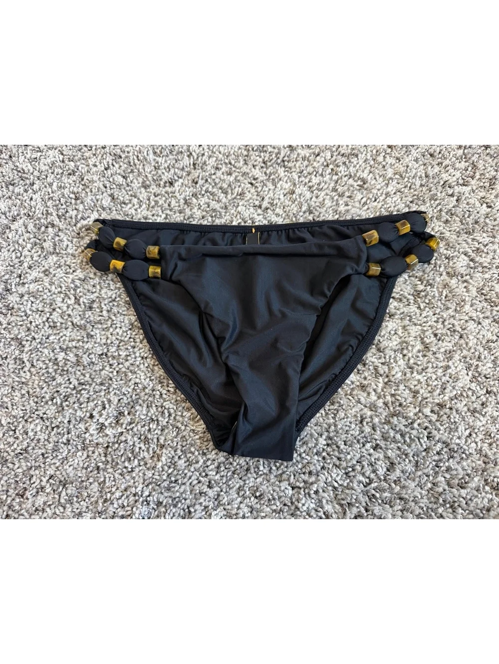 ViX by Paula Hermanny NWOT Beaded Side Black Bikini Bottom Swimwear Size M